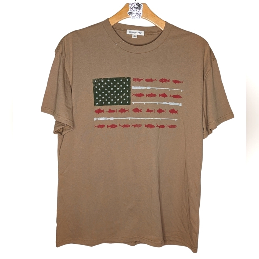 Clover + Pine Men's fish and rod flag short sleeve graphic T-shirt